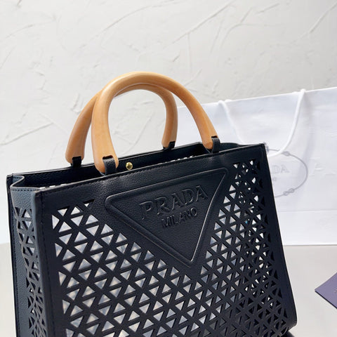 Cutout Leather Shopping Bag