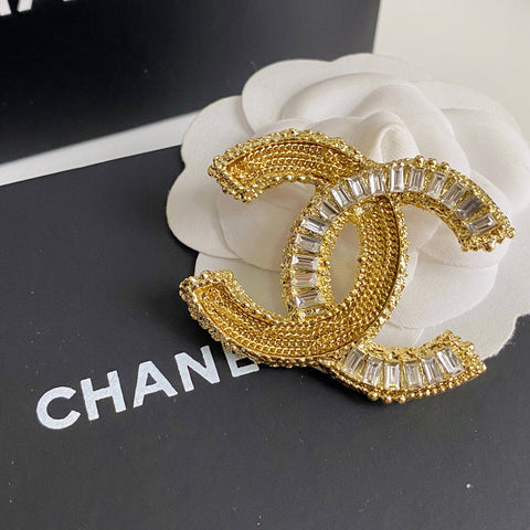 Glittering Gold Crystal Brooch