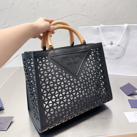 Cutout Leather Shopping Bag