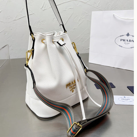 Double Shoulder Strap Lychee Bucket Bag