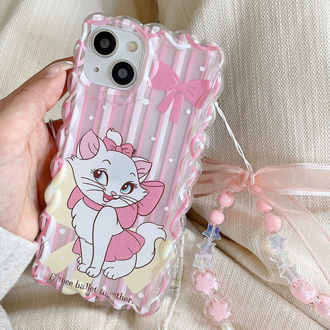 Pink wavy pattern cute cat case