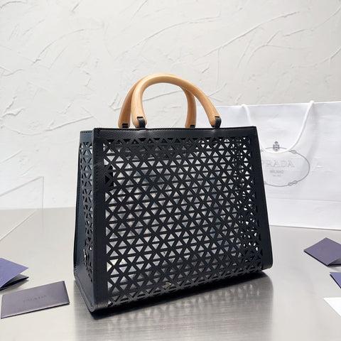 Cutout Leather Shopping Bag