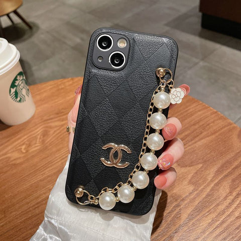 Pearl Chain Wristband Leather Case