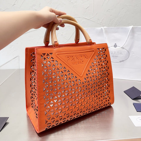 Cutout Leather Shopping Bag