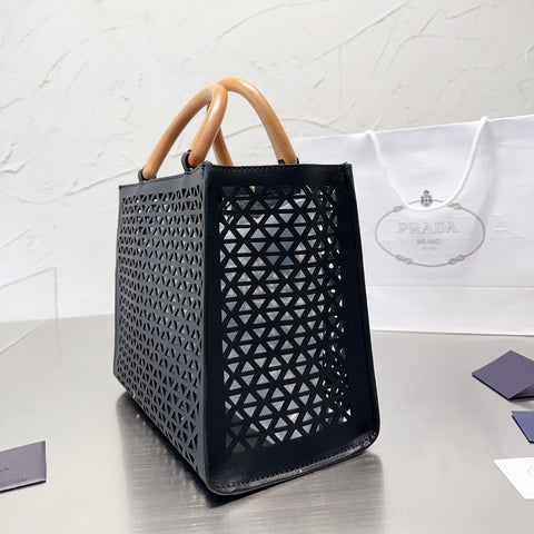 Cutout Leather Shopping Bag