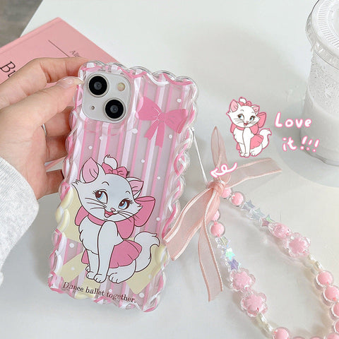 Pink wavy pattern cute cat case