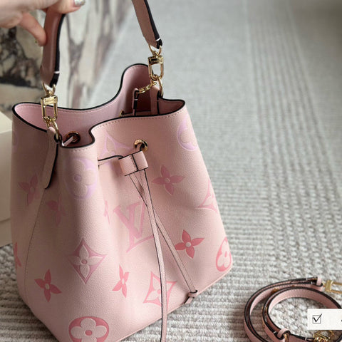 Pink Leather Embossed Bucket Bag