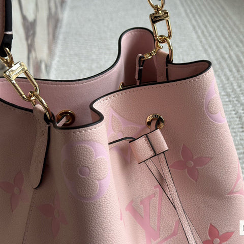 Pink Leather Embossed Bucket Bag