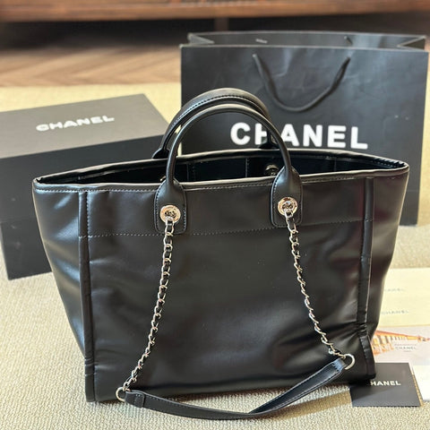 Black Leather Large Tote Bag